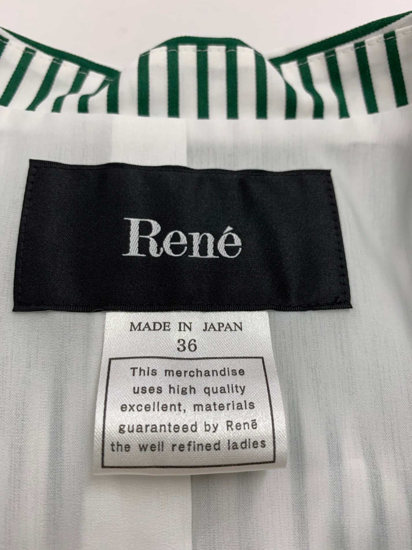 ルネ 5236070 ワンピース 36 グリーン ストライプ パール レース ITL3HCHID6W2