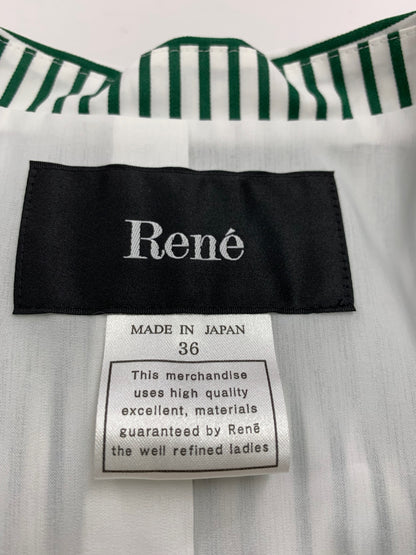 ルネ 5236070 ワンピース 36 グリーン ストライプ パール レース ITL3HCHID6W2