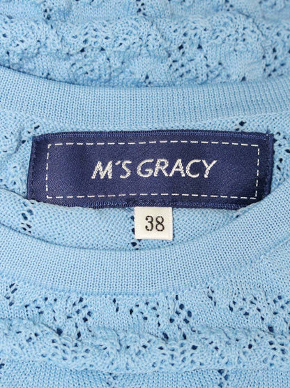 エムズグレイシー 118137 ニット セーター 38 ブルー レース編み ベスト IT4MXQ6KGIUT