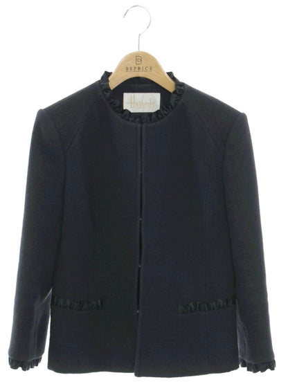 ハロッズ 10410028 ジャケット 2 ブラック ノーカラー フリル IT5GPWI8L5HU