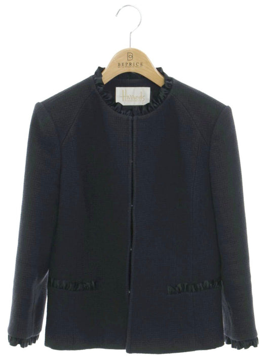 ハロッズ 10410028 ジャケット 2 ブラック ノーカラー フリル IT5GPWI8L5HU