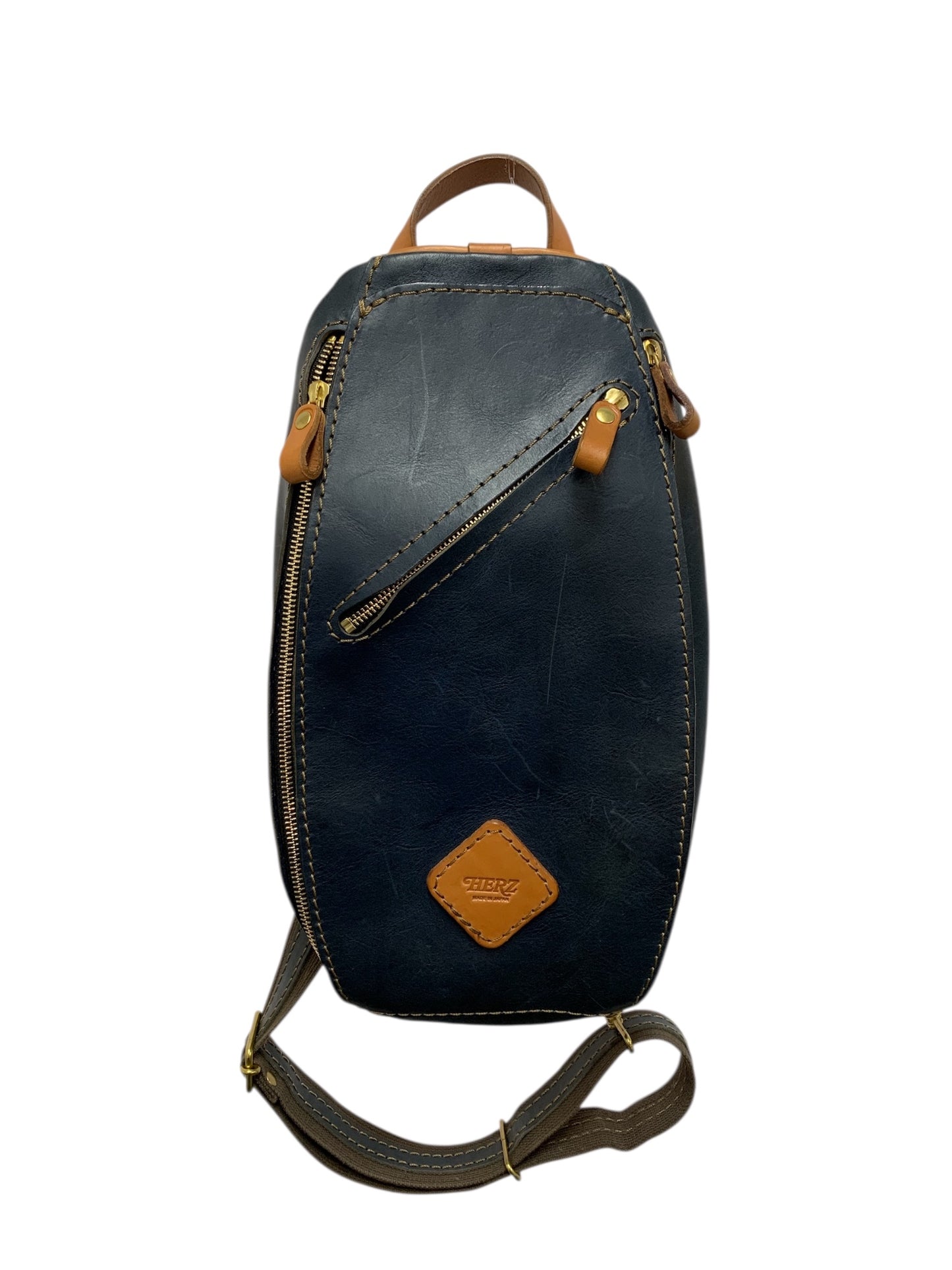 ヘルツ トリプルファスナーボディバッグ ネイビー ワンショルダー スターレ ソフトレザー ITXIVR9CDJ4A