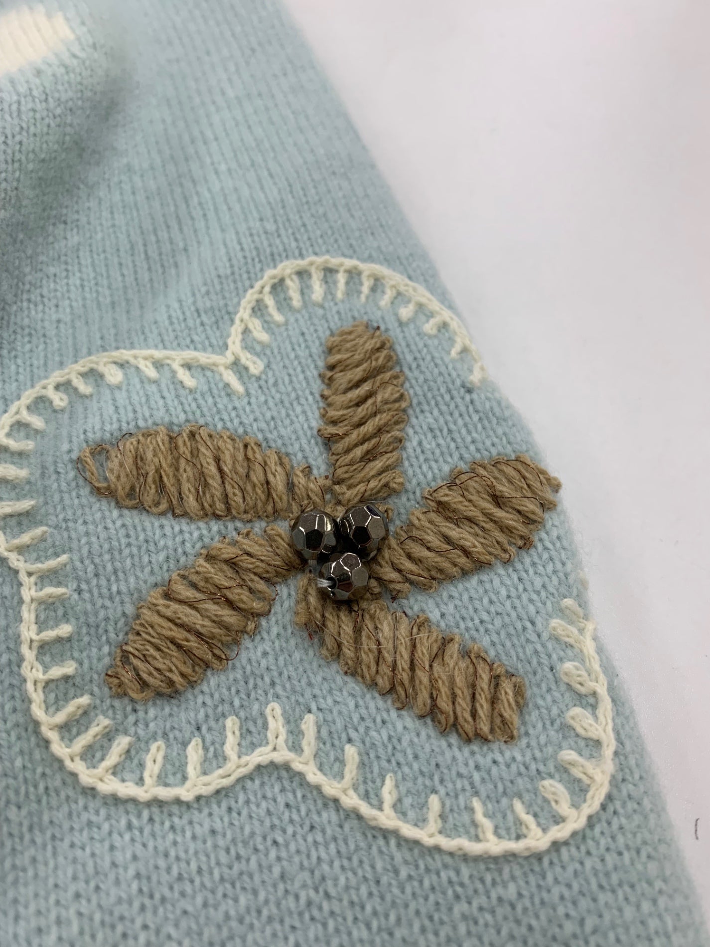 エムズグレイシー 518625 ニットセーター 38 ブルー フラワーモチーフ 刺繍 ITTKNQSXCCHK