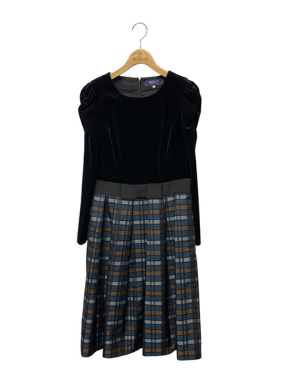 エムズグレイシー 811508 ワンピース 40 ブラック チェック リボン ベロア IT7A01QCDMG0