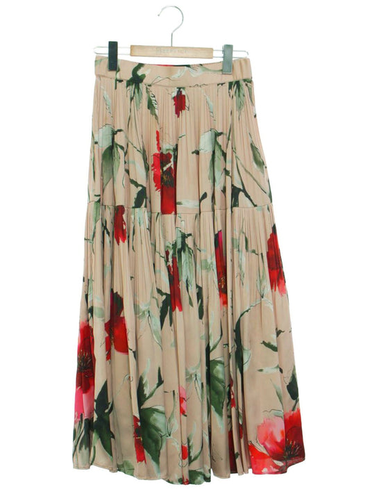 ソブ フラワーサテンプリーツスカート 0302-181-241A 38 ベージュ 24SS ITOUZ7S4U7ZG