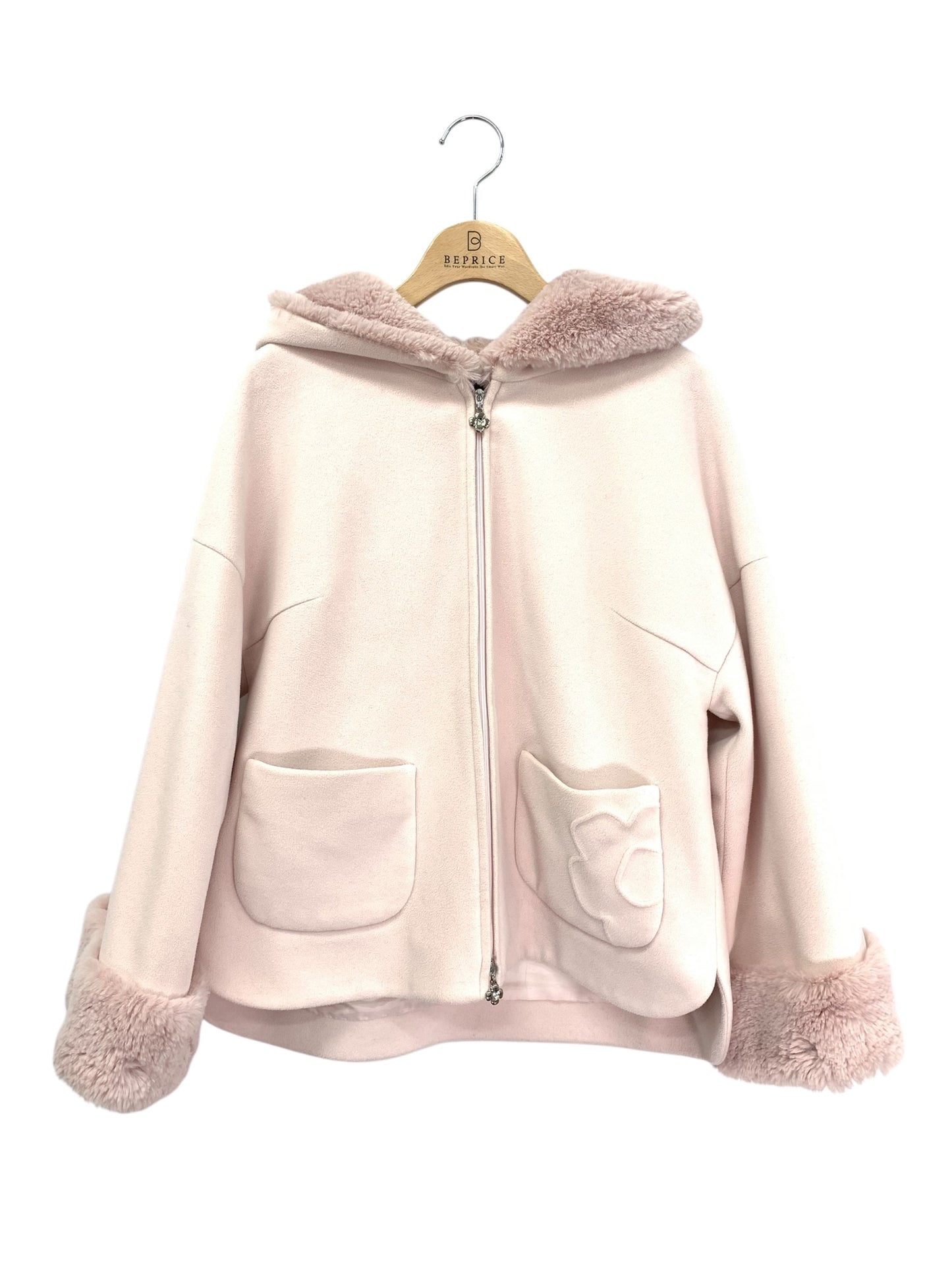 エムズグレイシー 729531 ショートコート 38 ピンク フラワージップ Wジップアップ ファー IT3AZYAH9IKS