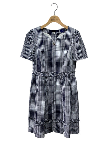エムズグレイシー 811318 ワンピース 36 ネイビー カメリアジップ ギンガムチェック フリル ITRH7BCA0N60