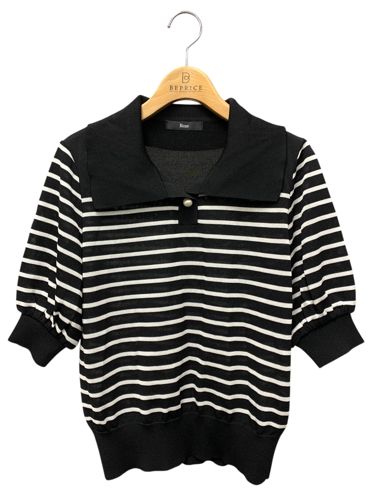 ルネ 5232080 ポロシャツ 36 ブラック ボーダー パフスリーブ ITF69FTVE6IF