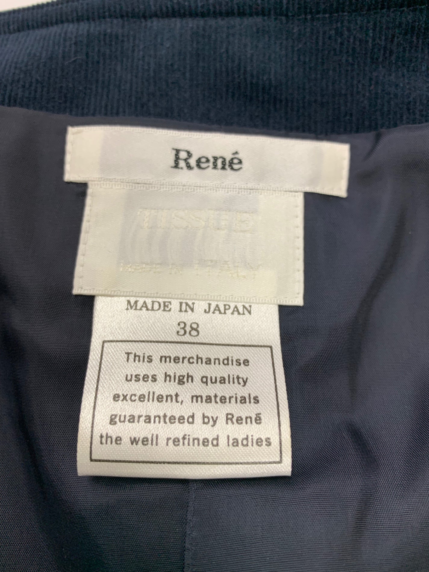ルネ 6036170 ノーカラーコート 38 ネイビー TISSU コーデュロイ ITKNPZ1WULM0
