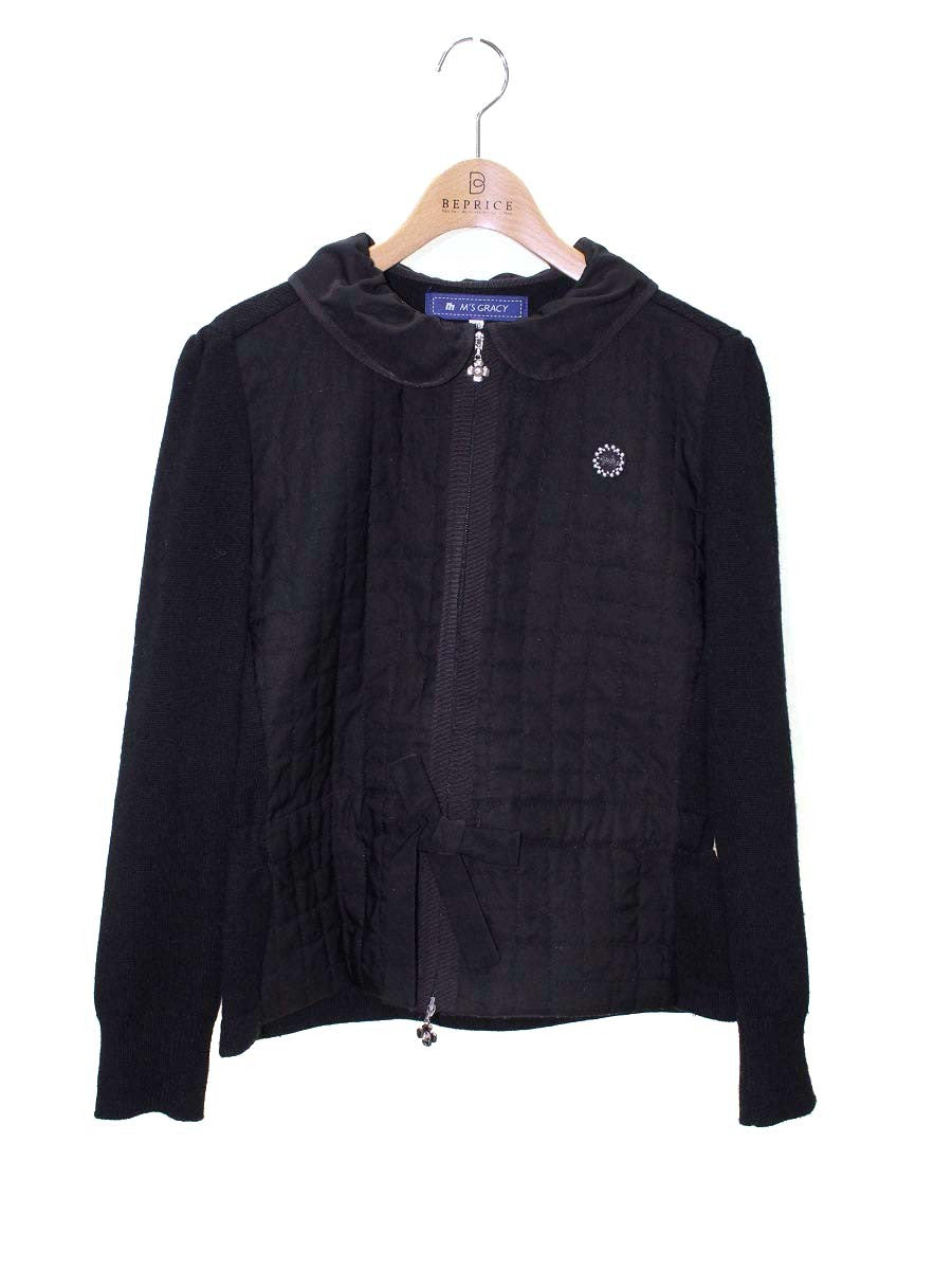 エムズグレイシー 628609 ジャケット 40 ブラック カメリアWジップ ニット ナイロン ITTRBKFD0TS4