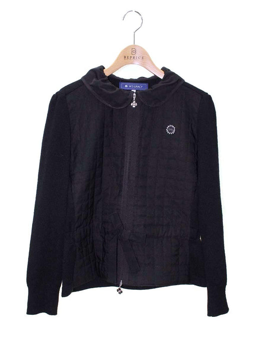 エムズグレイシー 628609 ジャケット 40 ブラック カメリアWジップ ニット ナイロン ITTRBKFD0TS4