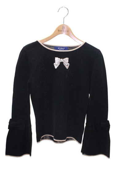 エムズグレイシー 728513 ニット セーター 38 ブラック リボンモチーフ スパンコール ITS2ELGIPXZ4