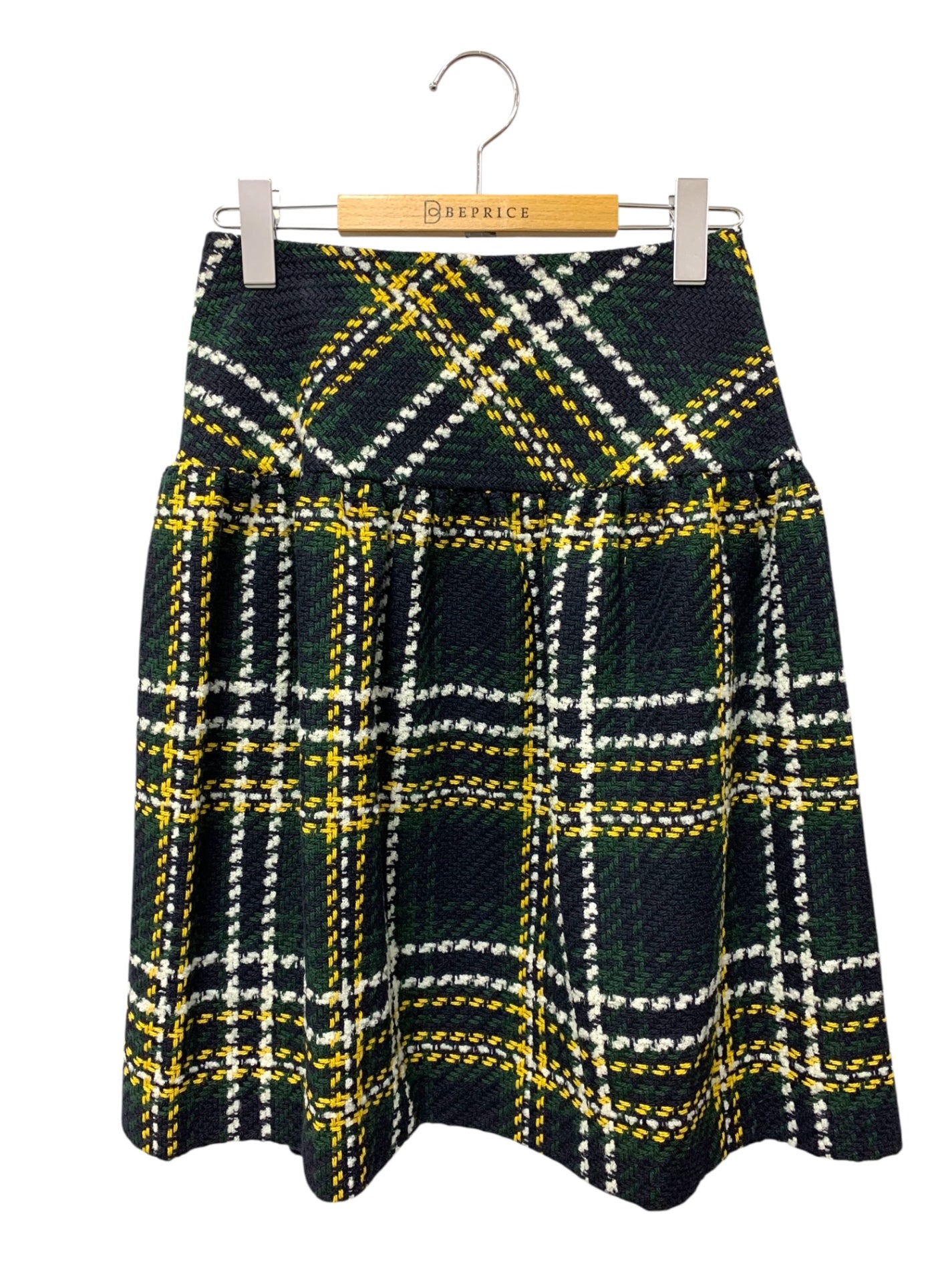 エムズグレイシー サスティナブルチェックスカート 117613 スカート 36 グリーン/ネイビー ITJMJLQ14JPW