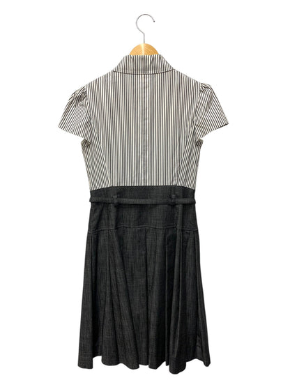 エムズグレイシー 421397 ワンピース 36 グレー 切替 デニム ストライプ フラワーボタン ITNZ3OQ2OG88