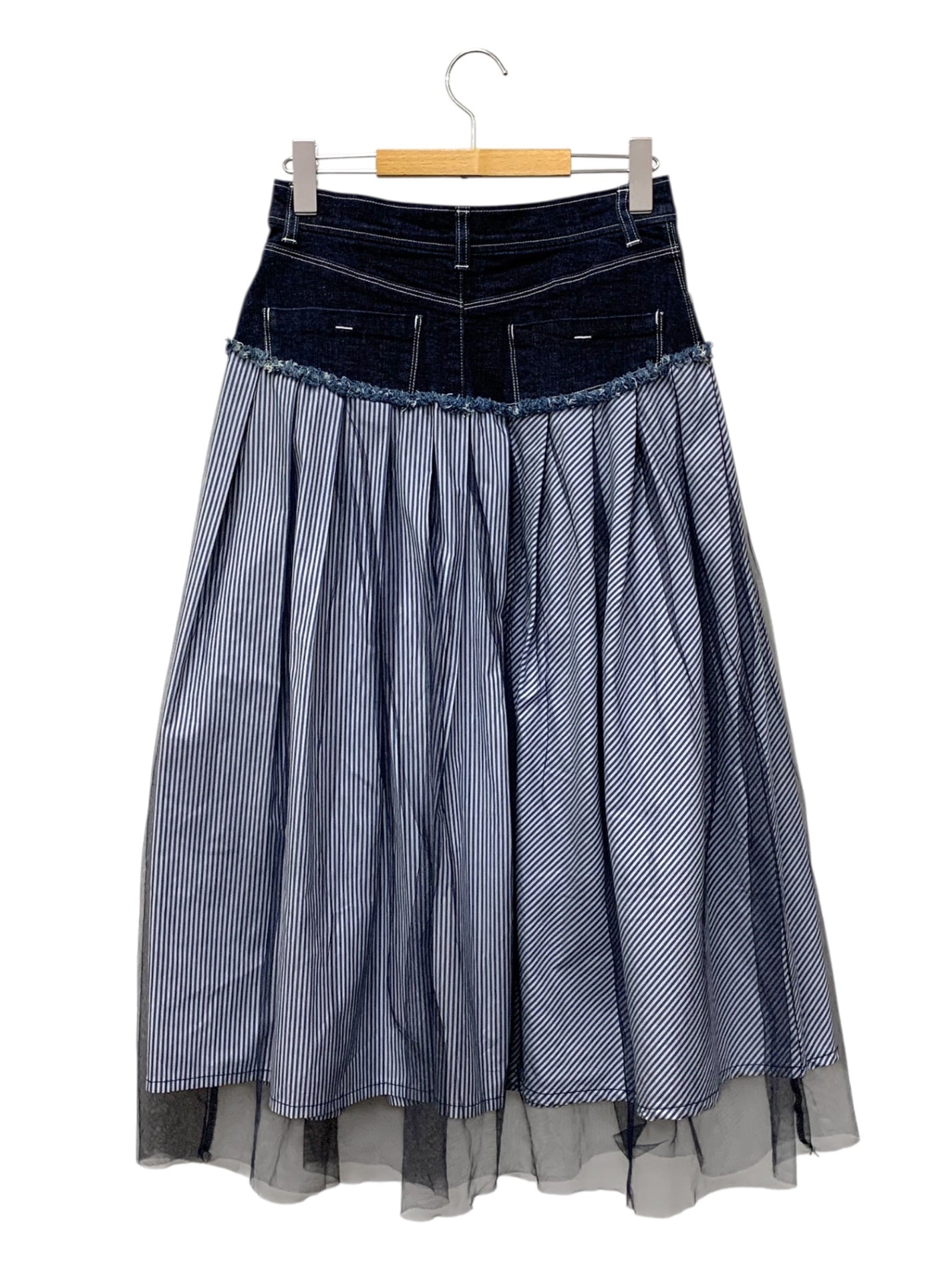 エムズグレイシー 017137 スカート 38 ネイビー Denim x Stripe Skirt IT18VDGJK41C
