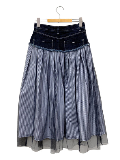 エムズグレイシー 017137 スカート 38 ネイビー Denim x Stripe Skirt IT18VDGJK41C