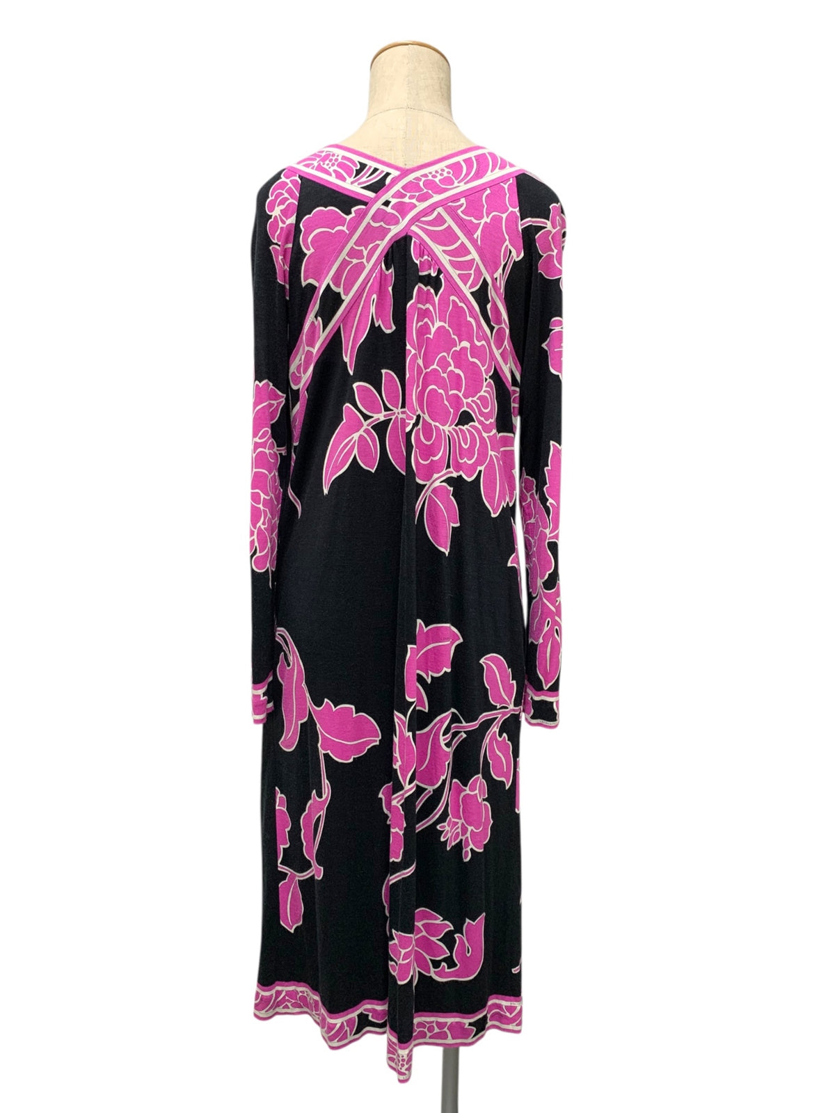 LEONARD FASHION レオナール ワンピース 0350412 花柄 フラワープリント シルク混 長袖 ブラック ピンク 42 ITMGYA6RY4V8