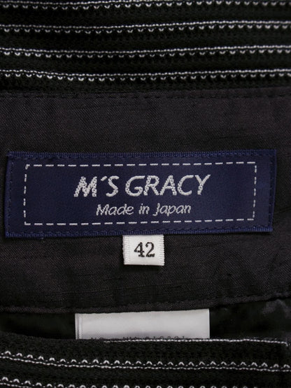 エムズグレイシー 316301 パンツ 42 ブラック ワイド ボーダー ITCDIP2P1LZ0