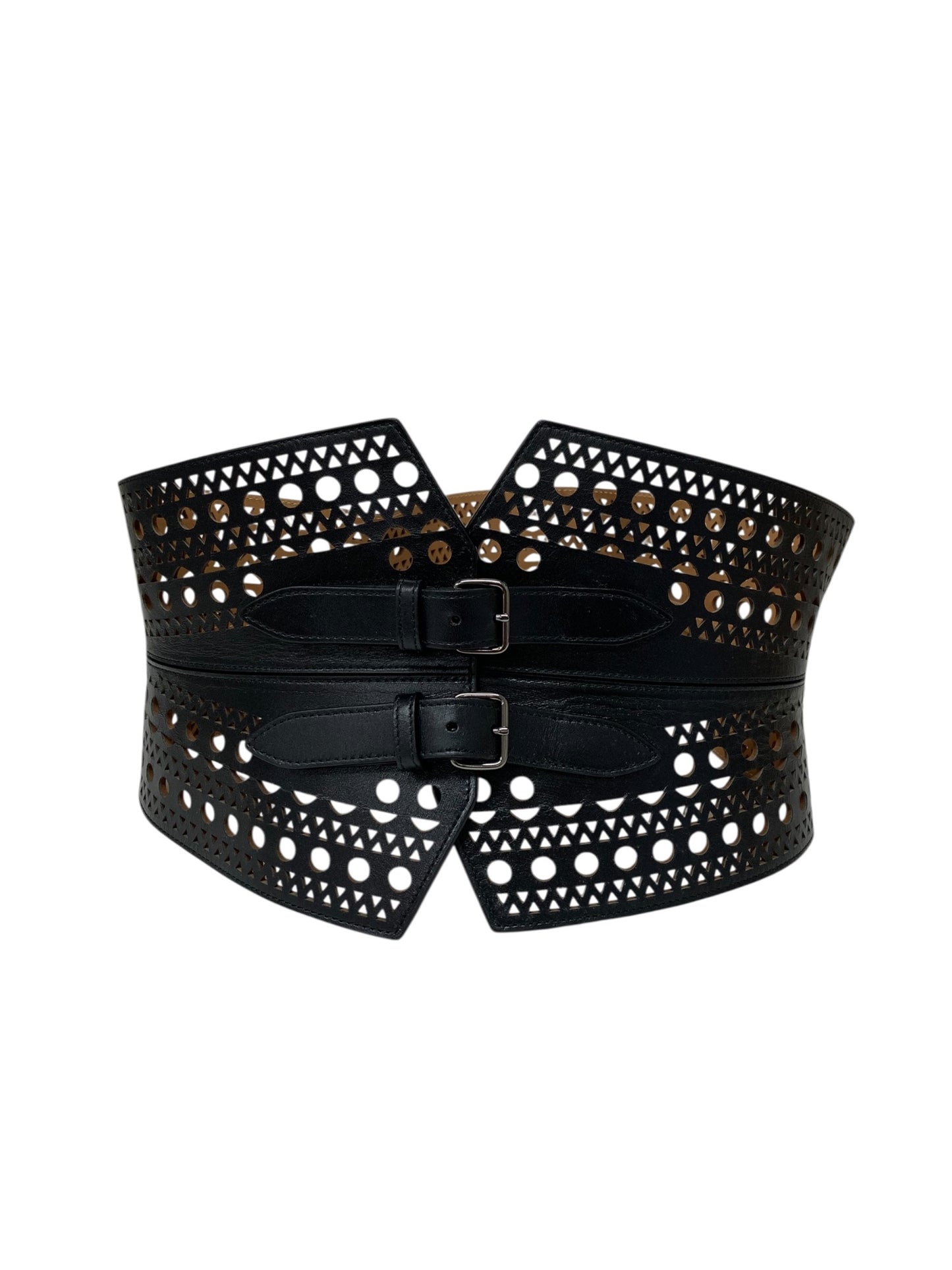 アライア コルセット ブラック カットワーク レザー ダブルベルト ITUU54AKTQG8