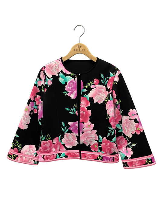 レオナールファッション 0187230 ノーカラージャケット 38 ブラック フラワープリント IT1D06KRDOC8