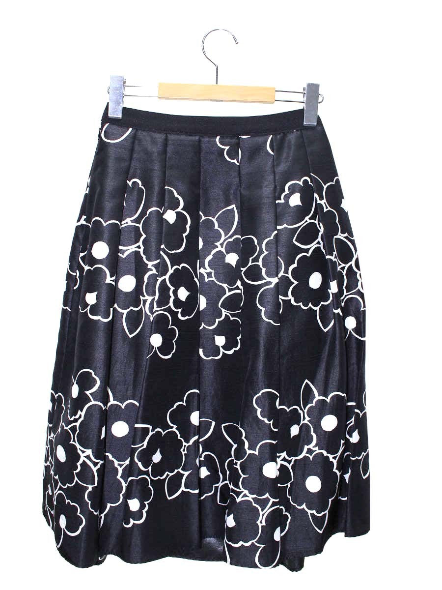エムズグレイシー 317337 スカート 38 ブラック フラワーモチーフ タック フレア ITYMB8D6DWRK