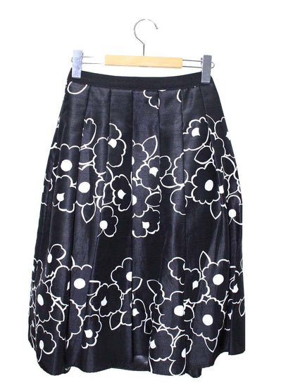 エムズグレイシー 317337 スカート 38 ブラック フラワーモチーフ タック フレア ITYMB8D6DWRK