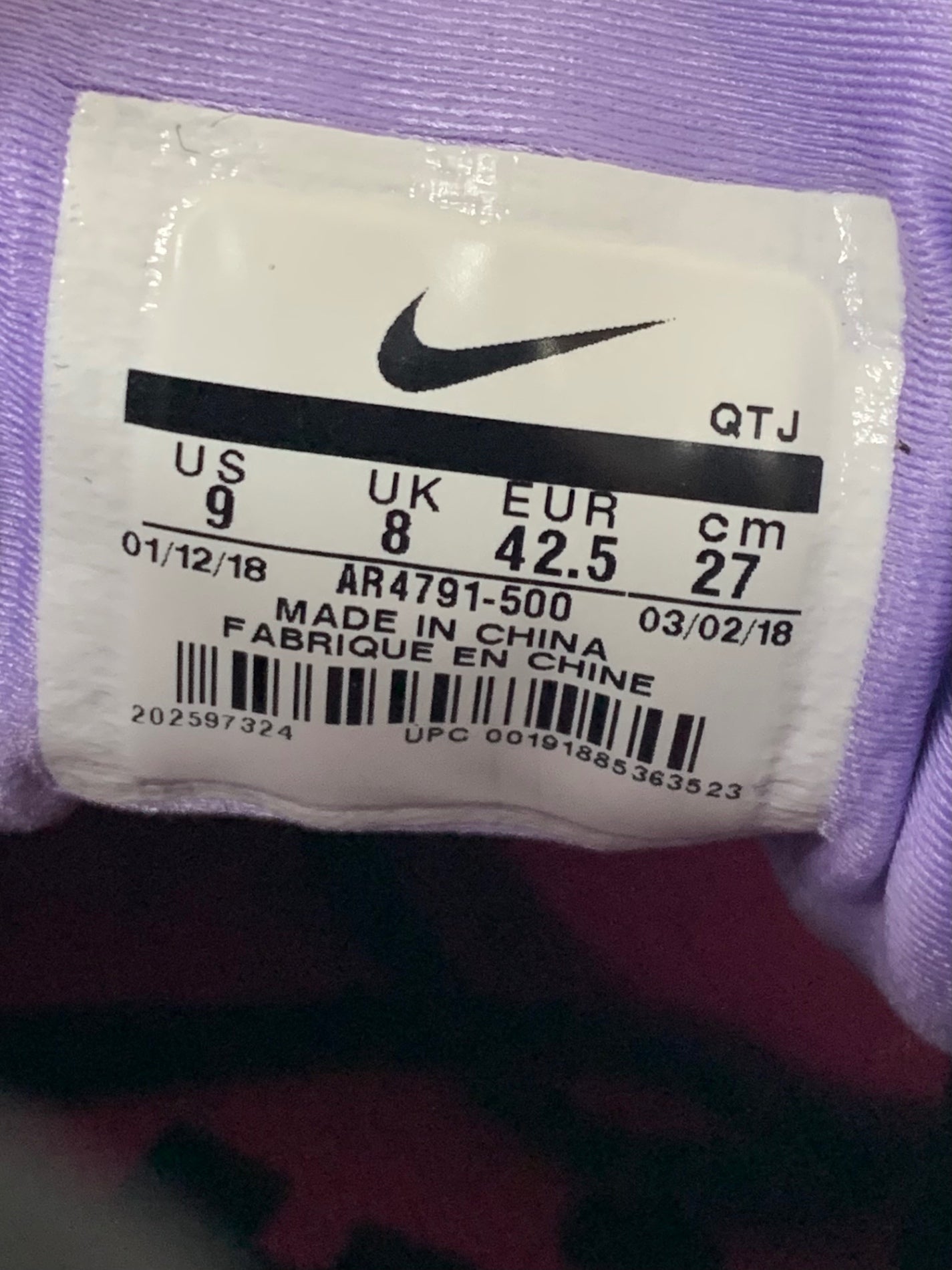 ナイキ エア ヴェイパーマックス プラス AR4791-500 スニーカー 9 パープル ITWNPXJWR2NK