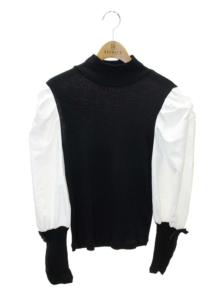 エムズグレイシー 315505 ニットトップス 40 ホワイト/ブラック 袖リボン 切り替え IT5I9VJZMK8U