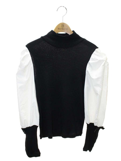 エムズグレイシー 315505 ニットトップス 40 ホワイト/ブラック 袖リボン 切り替え IT5I9VJZMK8U