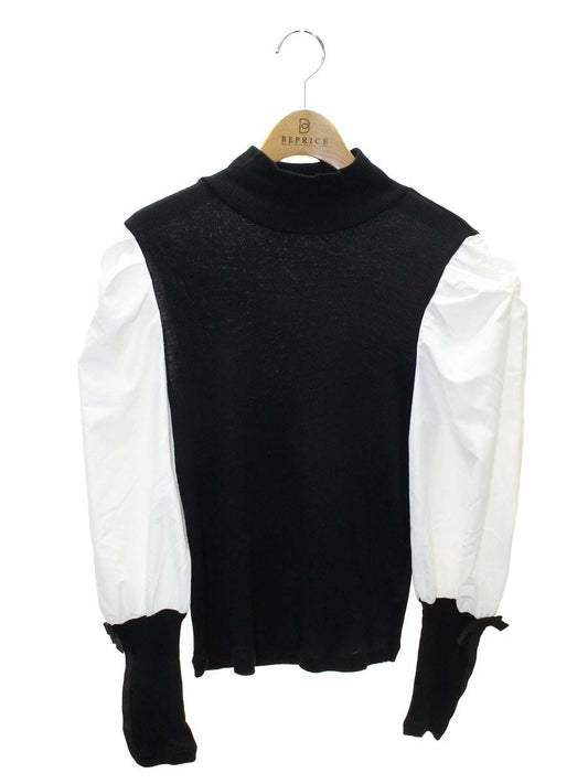 エムズグレイシー 315505 ニットトップス 40 ホワイト/ブラック 袖リボン 切り替え IT5I9VJZMK8U