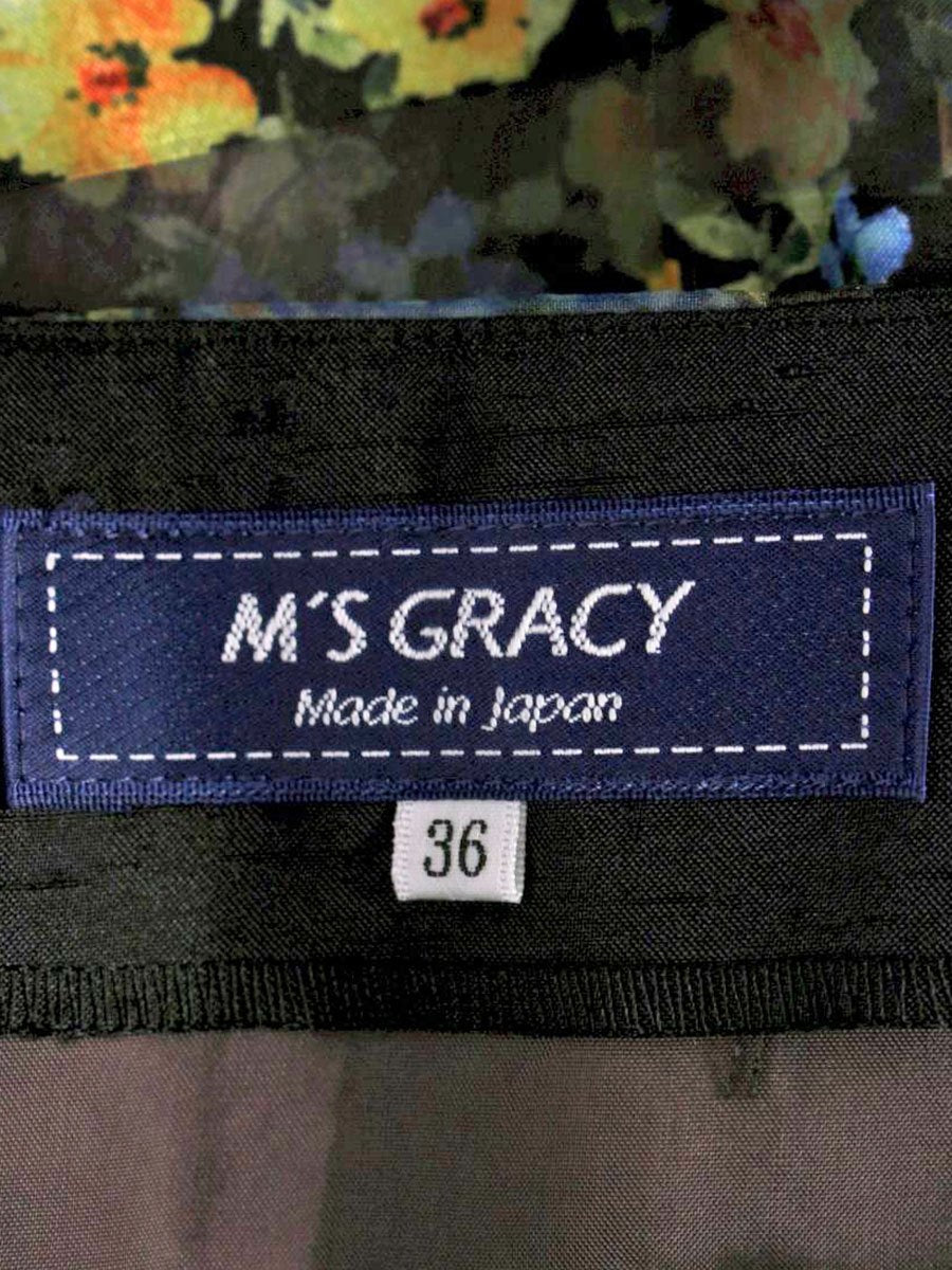 エムズグレイシー 917130 スカート 36 ブラック/マルチカラー オーガンジー フラワーモチーフ IT4HBDD3PNFS 【SALE】