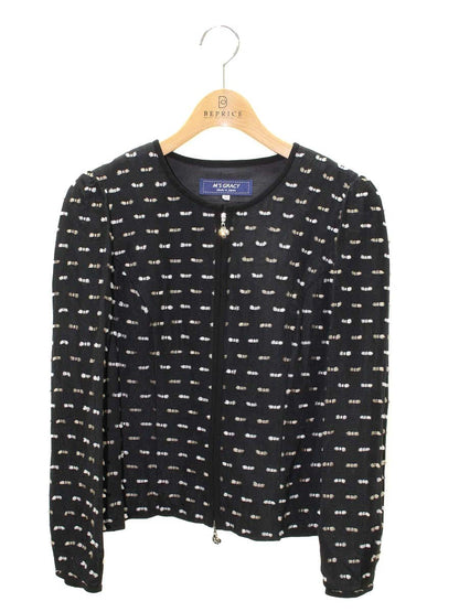 エムズグレイシー 814512 ジャケット 40 ブラック カメリアジップ リボンモチーフ ノーカラー ITDFRV0J55AG