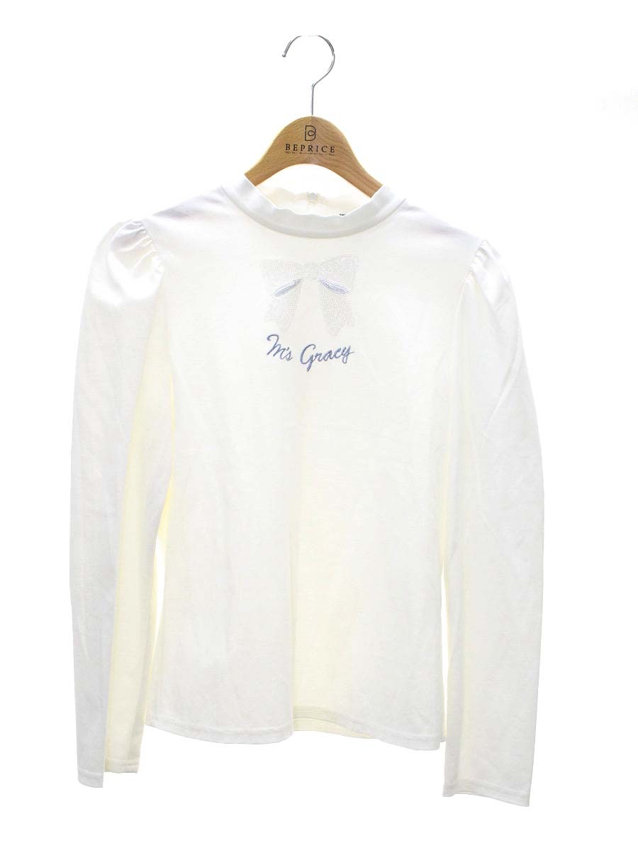 エムズグレイシー Spangle Cut sew 915102 Tシャツ カットソー 40 ホワイト スパンコール リボン ロゴ 刺繍 ITD2LWS5RKBK