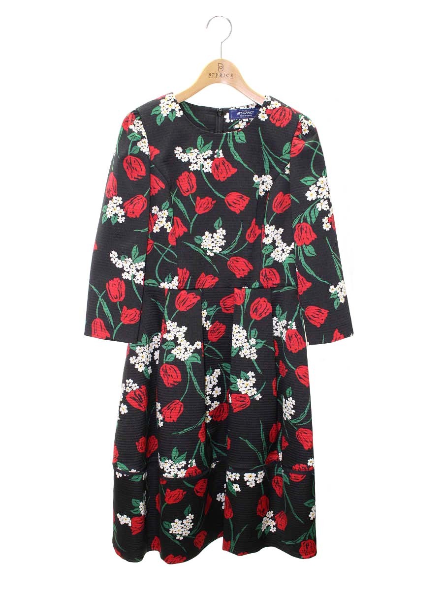 エムズグレイシー Tulip & Queen Anne's Lace Flower Dress 911559 ワンピース 38 ブラック IT9E3R4ZJVX7