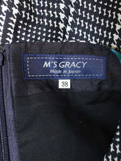 エムズグレイシー 811379 ワンピース 38 ネイビー フラワーモチーフ 千鳥柄 ITMHN3TT5AXA