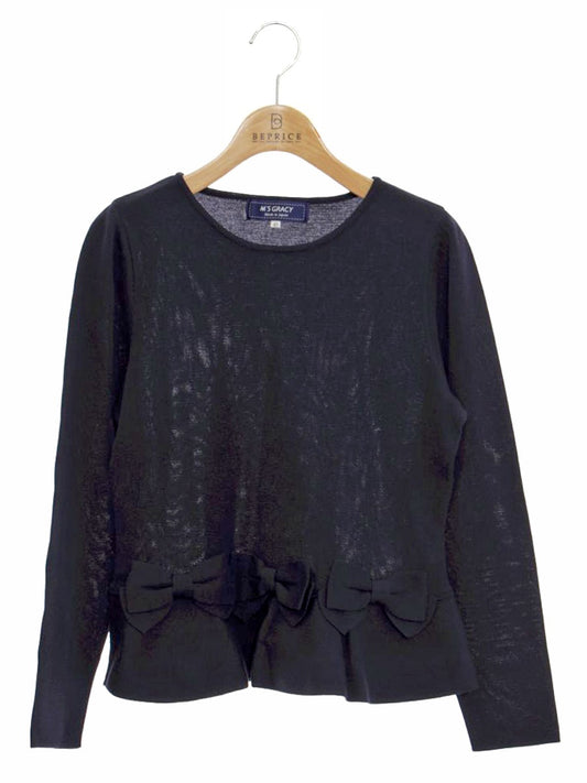 エムズグレイシー 018501 ニット 40 ネイビー ペプラム ウエストリボン ITS12MYDVPWU