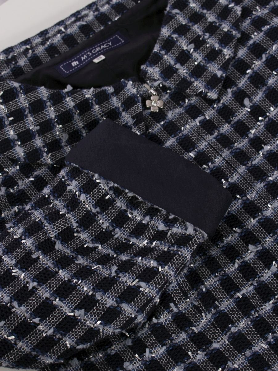 エムズグレイシー 624120 ジャケット 38 ネイビー ジップアップ ツイード調 ITPZQFG7V8MM