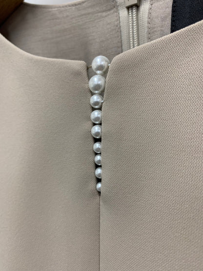 ルネ 5546170 ワンピース 38 ベージュ パール ビジュー タックフレア ITYIL5RYMW0G