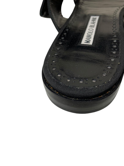 マノロブラニク TITUBAFLAT JEWEL 010 サンダル 38 ブラック ハンギシ IT306KENAM8O