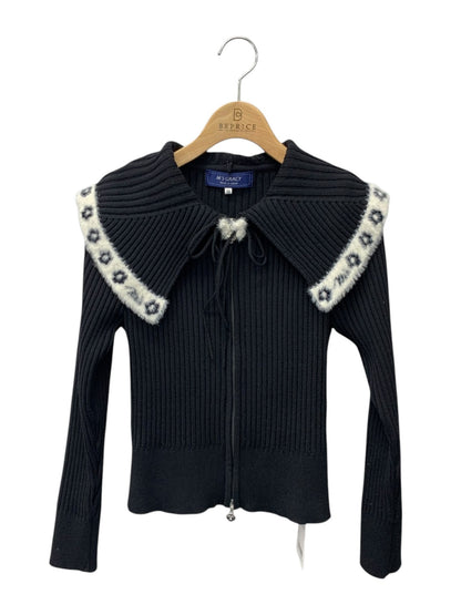 エムズグレイシー 配色大襟ジップアップニット 418633 カーディガン 38 ブラック ITCCO4ERUPEU