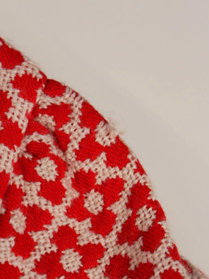 エムズグレイシー 911550 ワンピース 40 レッド ツイード リボン フラワーモチーフ IT43T0GIQAYU