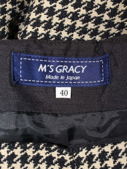 エムズグレイシー 千鳥柄ライン入りタックスカート 317524 40 ブラック/ベージュ フラワーモチーフ IT8TMZUFB3OE