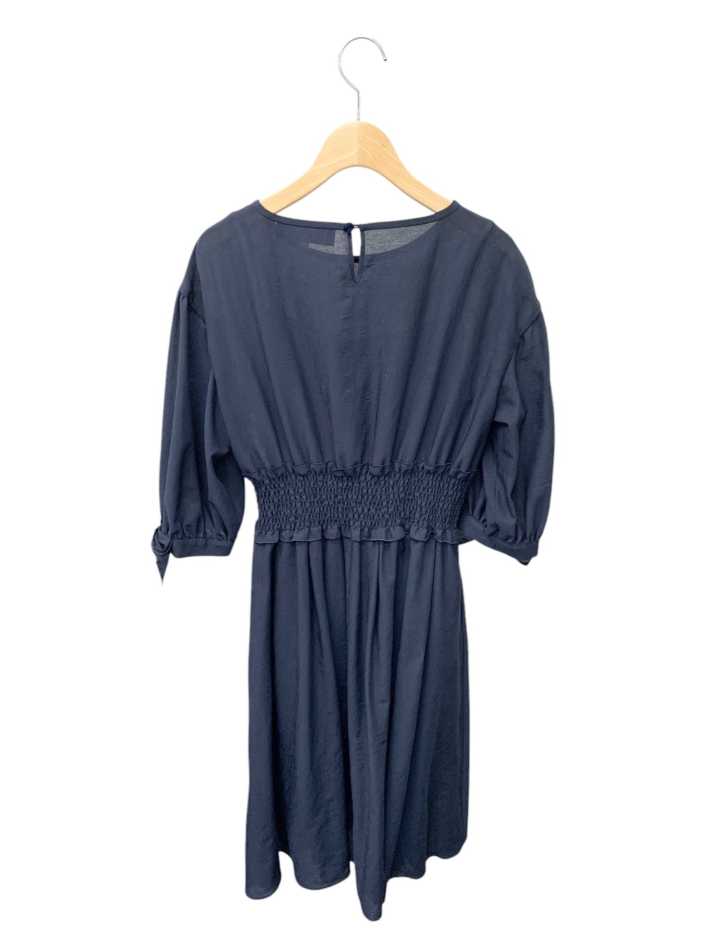 エムズグレイシー 011323 ワンピース 40 ネイビー ウエストギャザー 袖リボン ITTXKQPG3T6O