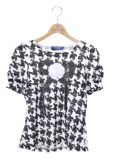 エムズグレイシー 035315 Tシャツ カットソー 42 ホワイト/ブラック リボン 転写プリント IT64DPDG9NHW