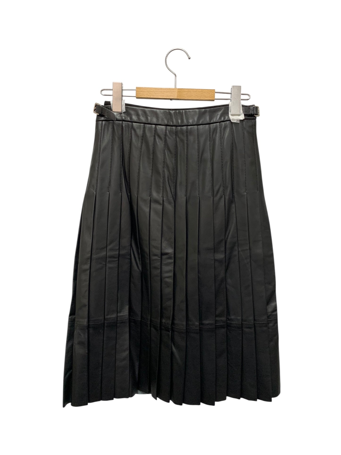 ロエベ 17108410000 スカート 34 ブラック ラムレザー プリーツ 蛇 ベルト IT1OVI59XA56 【SALE】