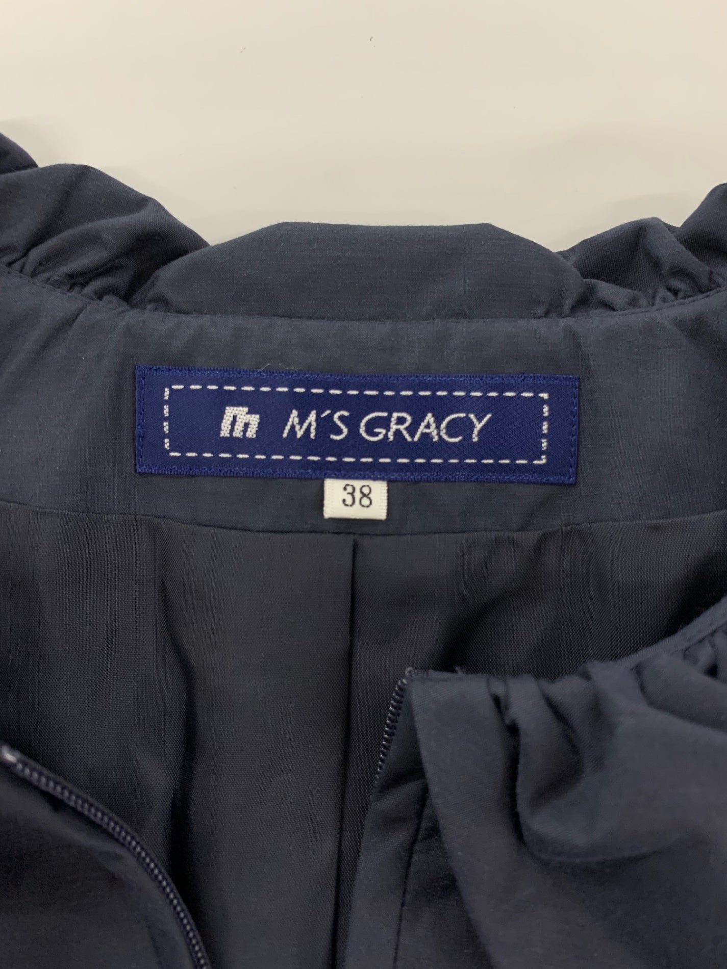 エムズグレイシー 729105 コート 38 ネイビー ジップアップ フラワーモチーフ ITKP4A9NW587