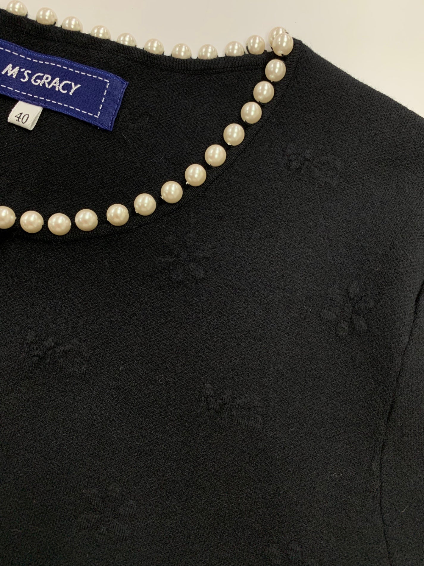 エムズグレイシー パールトリミング 218525 カーディガン 40 ブラック ITZDS45UTJG0