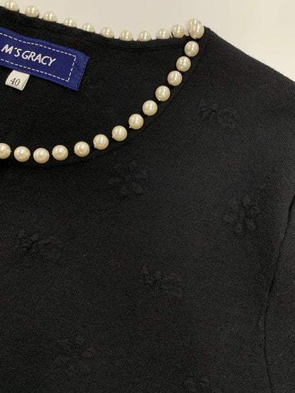 エムズグレイシー パールトリミング 218525 カーディガン 40 ブラック ITZDS45UTJG0