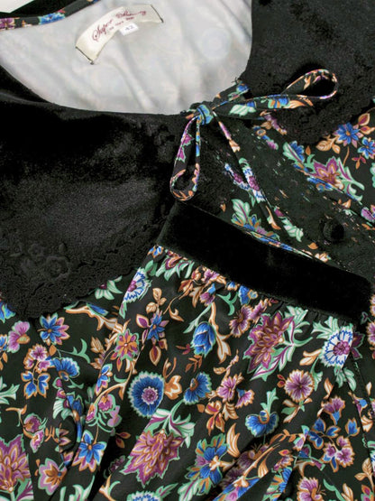 スーパービューティー ワンピース 42 ブラック/マルチカラー 襟 袖ベロア レース 花柄 ITDT4QFMVZ6W 【SALE】