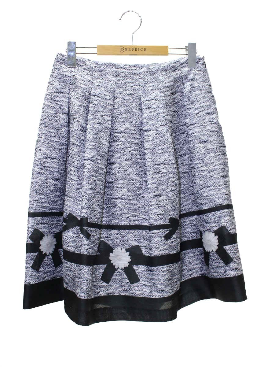 エムズグレイシー 017132 スカート 40 グレー トロンプルイユ リボン フラワープリント IT6G3STEIMLC